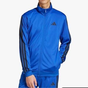 Adidas Men's Vibrant Blue Jacket with Black Stripes
